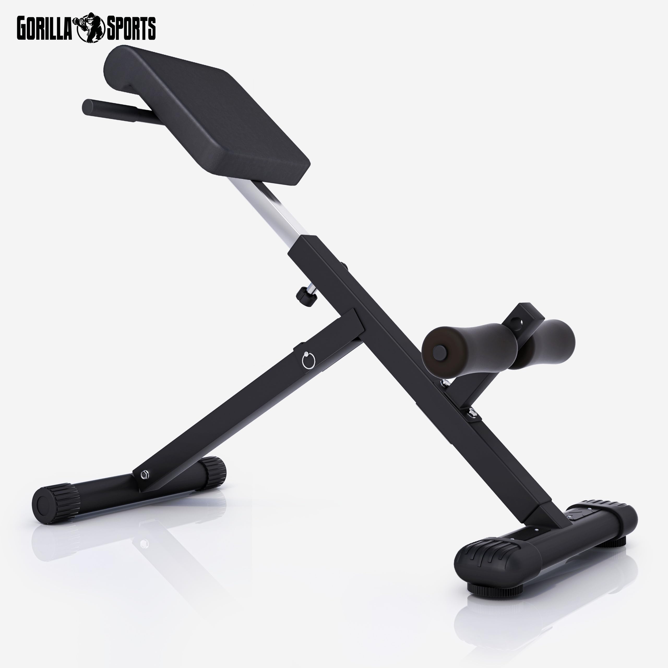 GORILLA SPORTS® Hyperextension Rückentrainer - 5-fach Verstellbar, Klappbar, mit Beinfixierung, bis 120 kg, Schwarz/Weiß - Rückenstrecker, Bauchtrainer, Römischer Stuhl, Fitness, Training, Home Gym