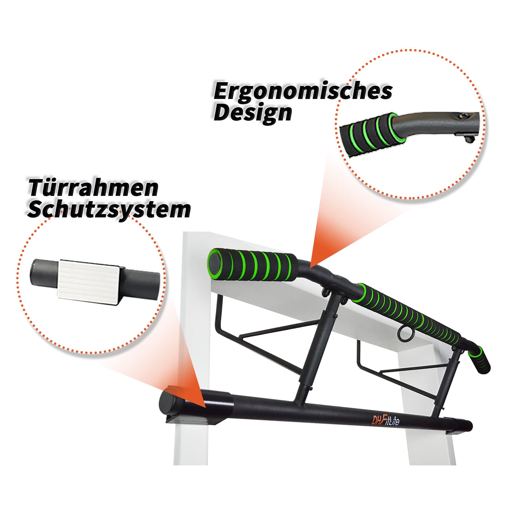 DH FitLife Klimmzugstange Türrahmen ohne Schrauben | Pull up bar Doorway | Türreck zum Krafttraining | Rückentrainer zum Einhängen | inkl. Schlingentrainer | Für Tür 70-92cm