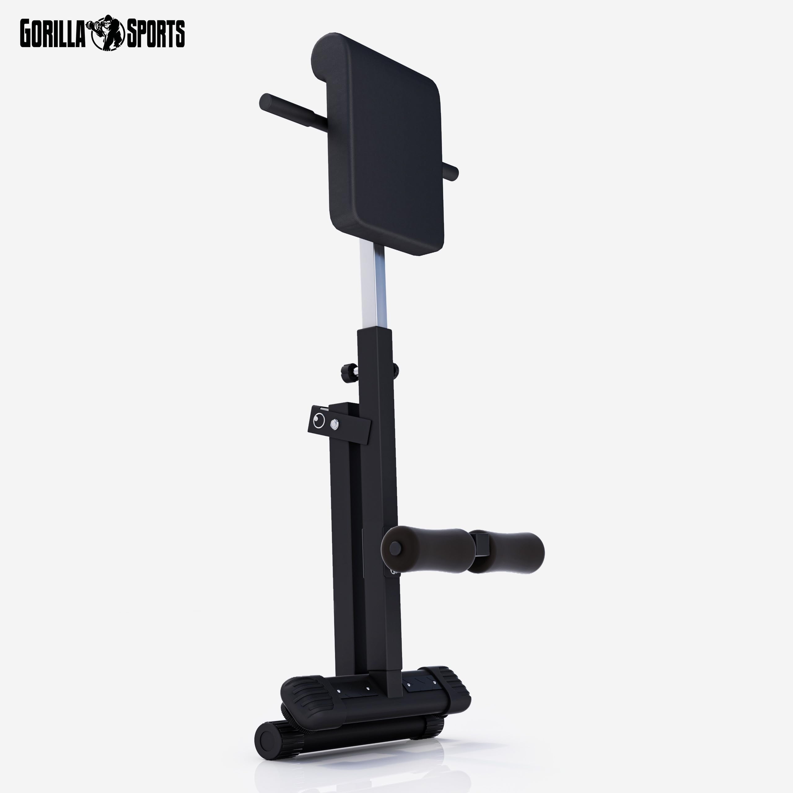 GORILLA SPORTS® Hyperextension Rückentrainer - 5-fach Verstellbar, Klappbar, mit Beinfixierung, bis 120 kg, Schwarz/Weiß - Rückenstrecker, Bauchtrainer, Römischer Stuhl, Fitness, Training, Home Gym