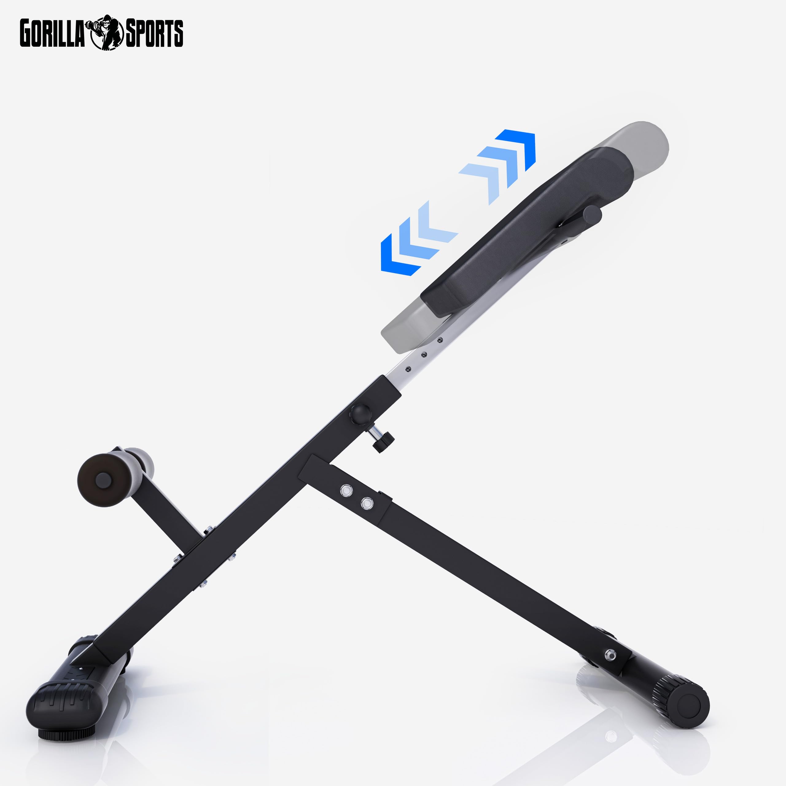 GORILLA SPORTS® Hyperextension Rückentrainer - 5-fach Verstellbar, Klappbar, mit Beinfixierung, bis 120 kg, Schwarz/Weiß - Rückenstrecker, Bauchtrainer, Römischer Stuhl, Fitness, Training, Home Gym