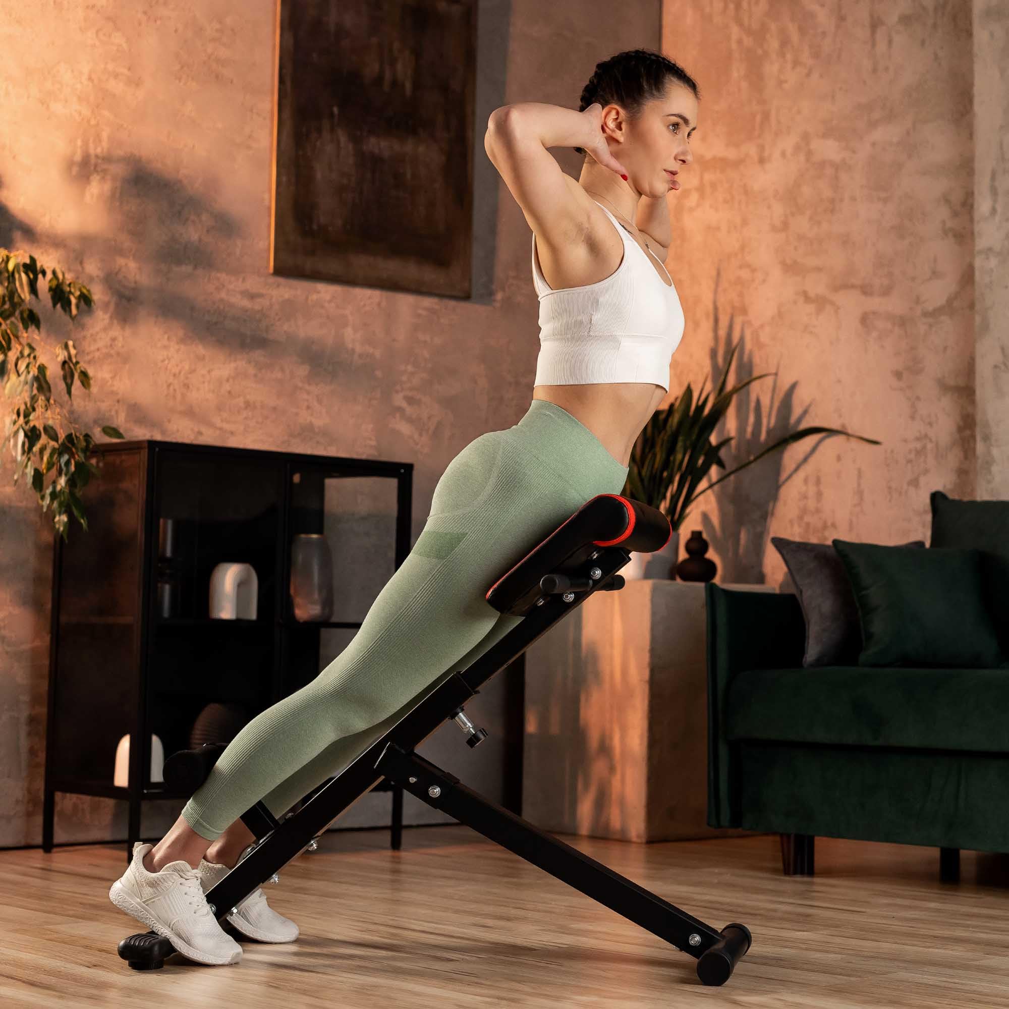 Hop-Sport Hyperextensions Bauch- & Rückentrainer, Klappbarer Bauchmuskeltrainer für Zuhause, Verstellbare Fitnessgeräte für Effektives Krafttraining, 120 kg Max. Belastbarkeit