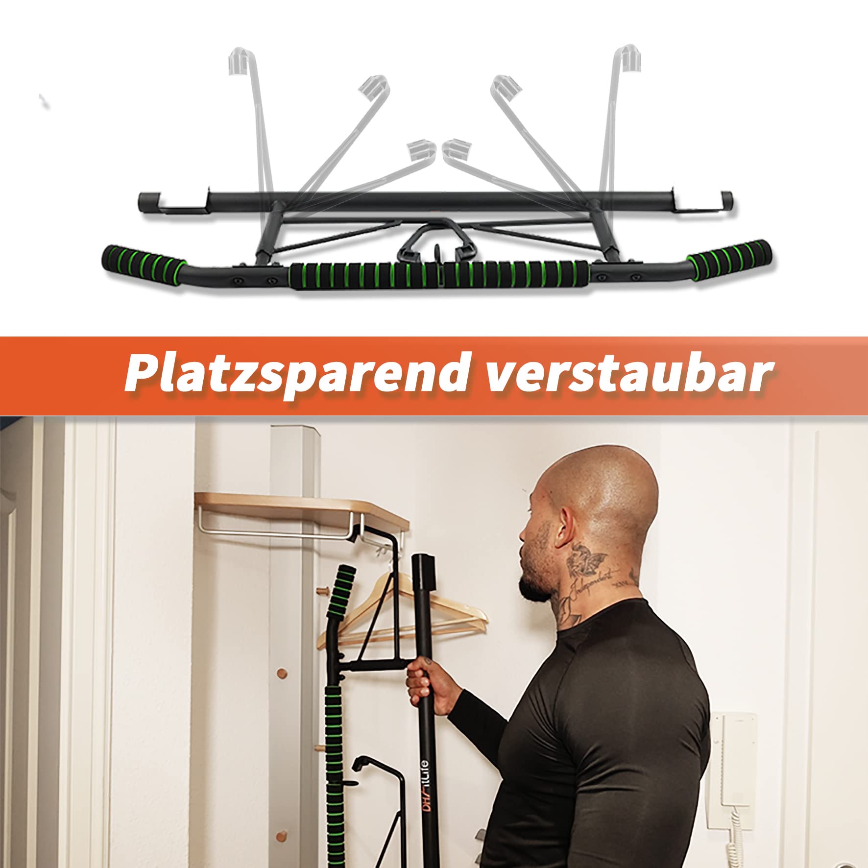 DH FitLife Klimmzugstange Türrahmen ohne Schrauben | Pull up bar Doorway | Türreck zum Krafttraining | Rückentrainer zum Einhängen | inkl. Schlingentrainer | Für Tür 70-92cm