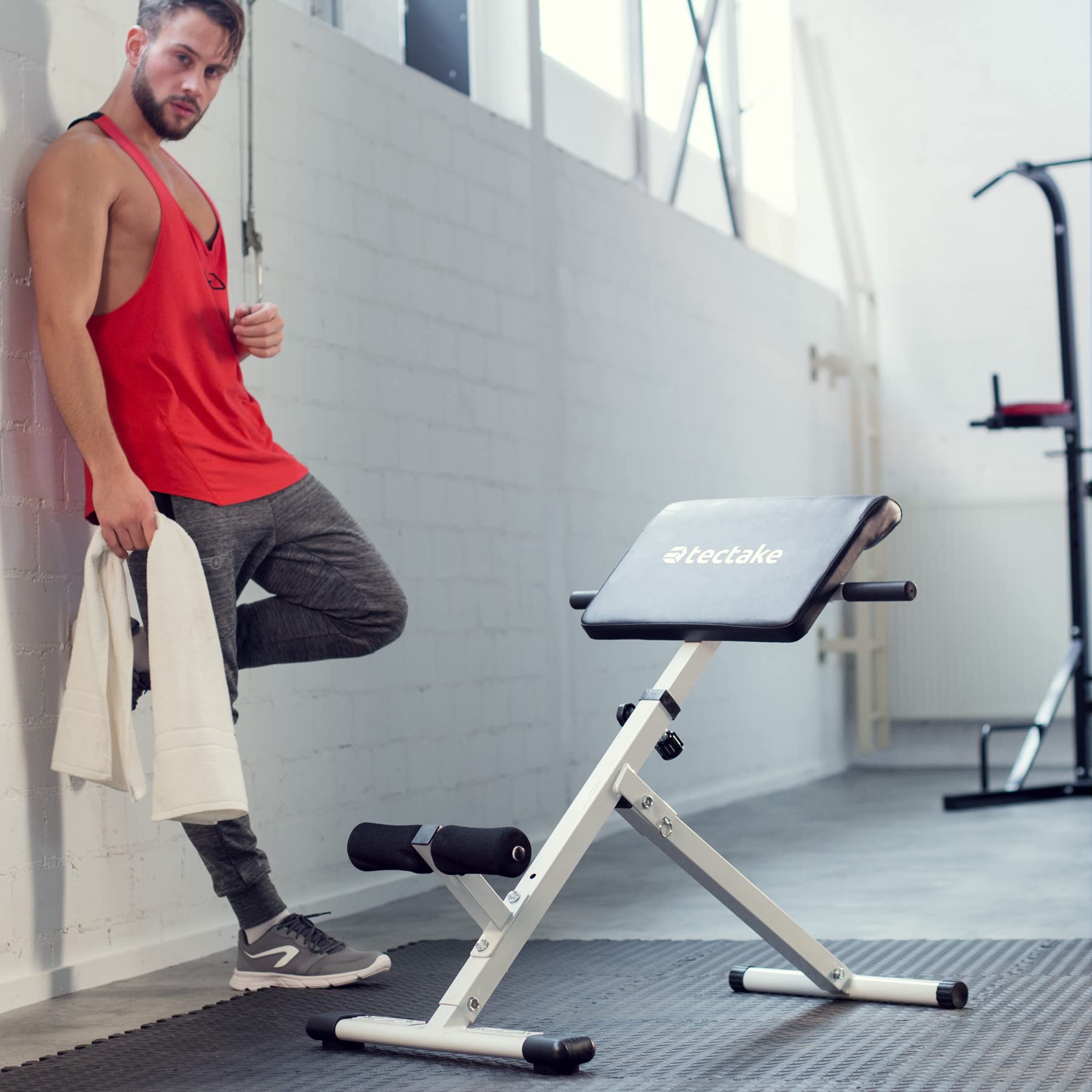 tectake® Hyperextension Trainingsbank, Hantelbank klappbar, Rückentrainer und Bauchtrainer, Bauchmuskeltrainer, gepolsterte Bank, Schrägbank für Bauch Beine Po Workout, Equipment für Home Gym
