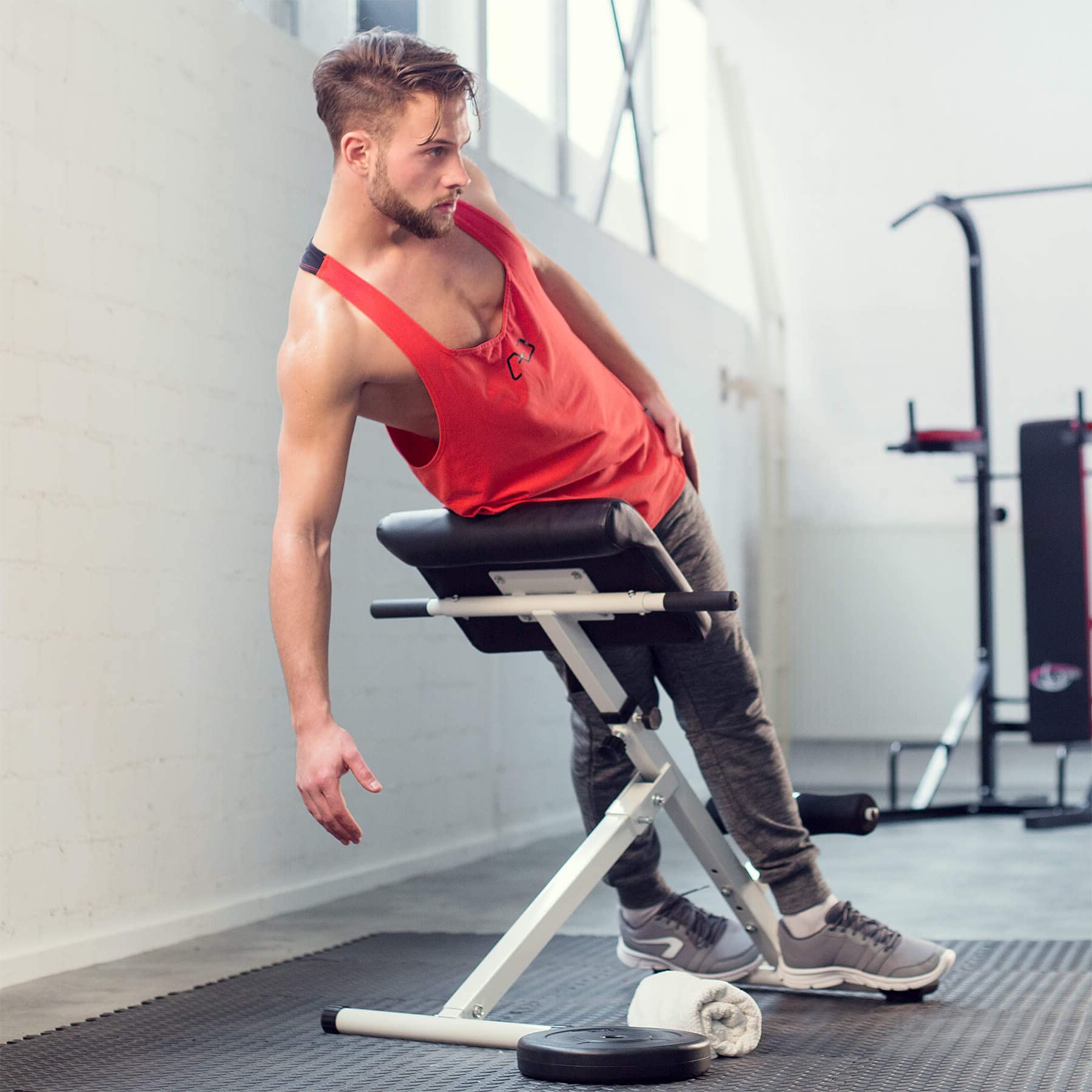 tectake® Hyperextension Trainingsbank, Hantelbank klappbar, Rückentrainer und Bauchtrainer, Bauchmuskeltrainer, gepolsterte Bank, Schrägbank für Bauch Beine Po Workout, Equipment für Home Gym