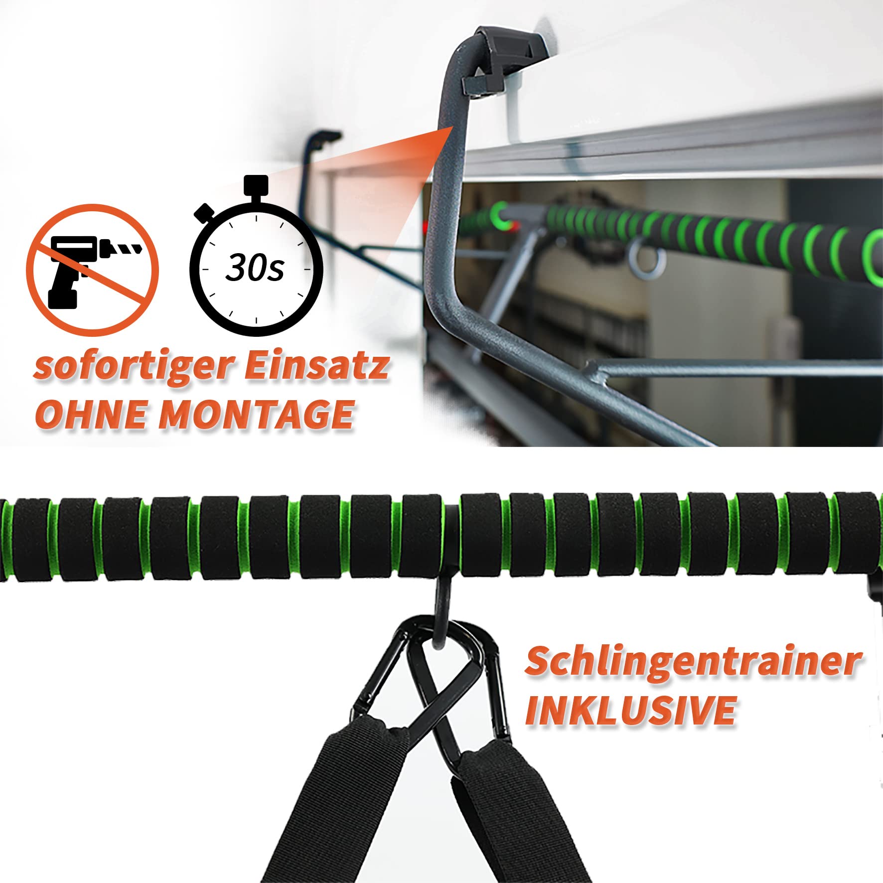 DH FitLife Klimmzugstange Türrahmen ohne Schrauben | Pull up bar Doorway | Türreck zum Krafttraining | Rückentrainer zum Einhängen | inkl. Schlingentrainer | Für Tür 70-92cm