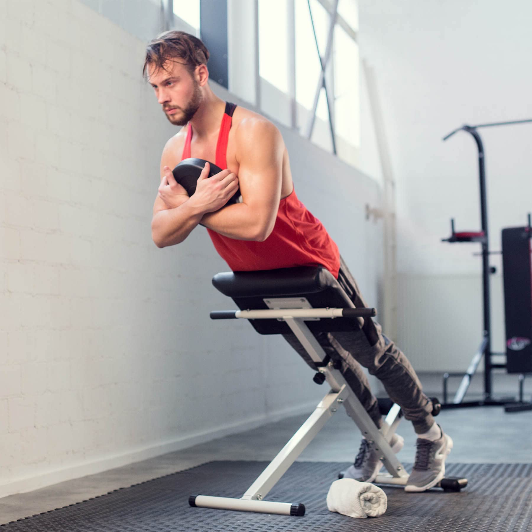 tectake® Hyperextension Trainingsbank, Hantelbank klappbar, Rückentrainer und Bauchtrainer, Bauchmuskeltrainer, gepolsterte Bank, Schrägbank für Bauch Beine Po Workout, Equipment für Home Gym