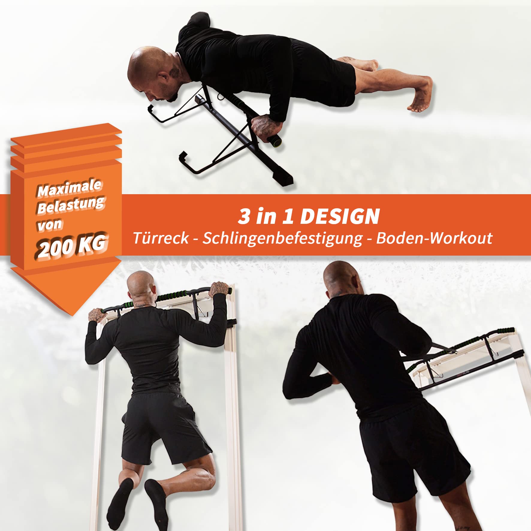 DH FitLife Klimmzugstange Türrahmen ohne Schrauben | Pull up bar Doorway | Türreck zum Krafttraining | Rückentrainer zum Einhängen | inkl. Schlingentrainer | Für Tür 70-92cm