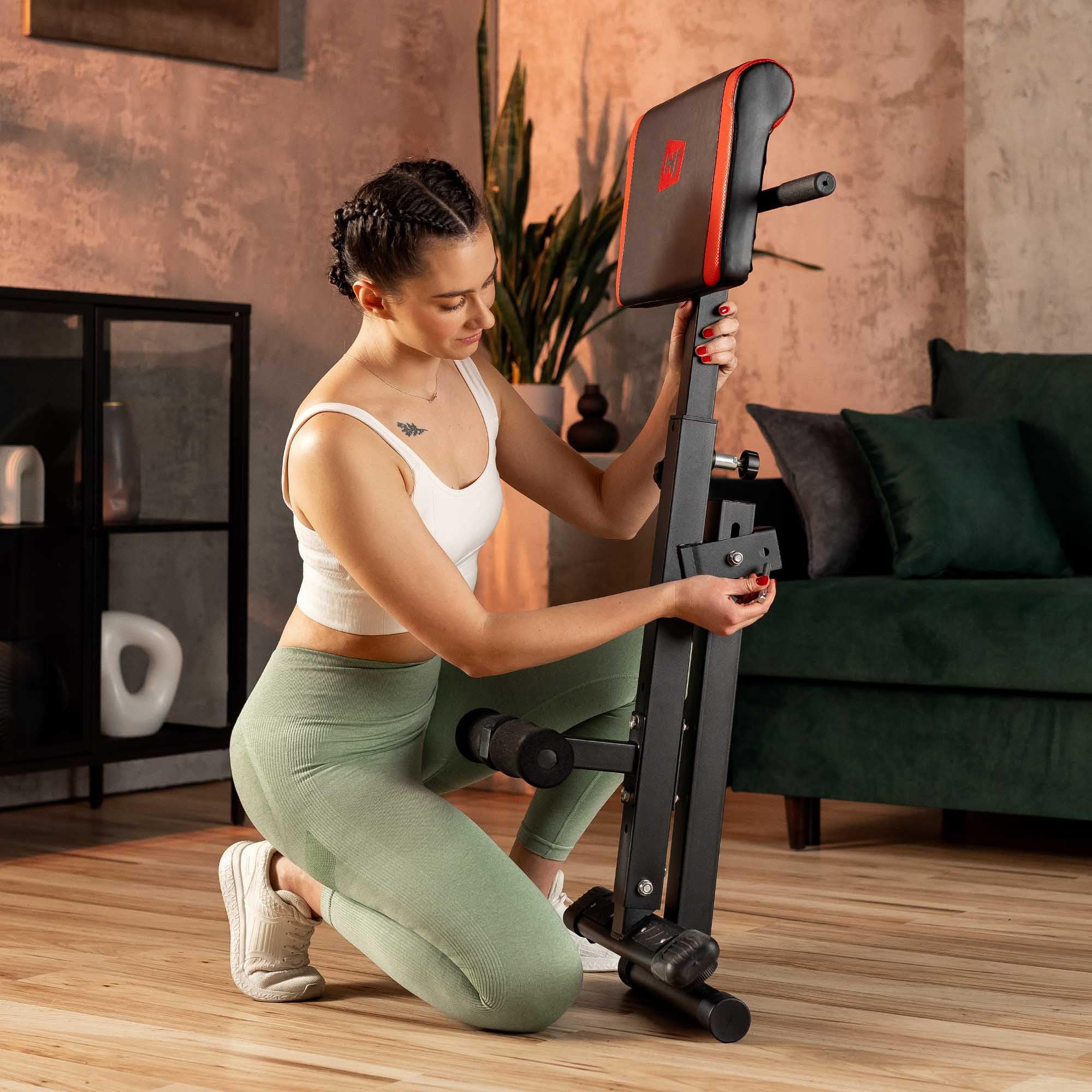 Hop-Sport Hyperextensions Bauch- & Rückentrainer, Klappbarer Bauchmuskeltrainer für Zuhause, Verstellbare Fitnessgeräte für Effektives Krafttraining, 120 kg Max. Belastbarkeit