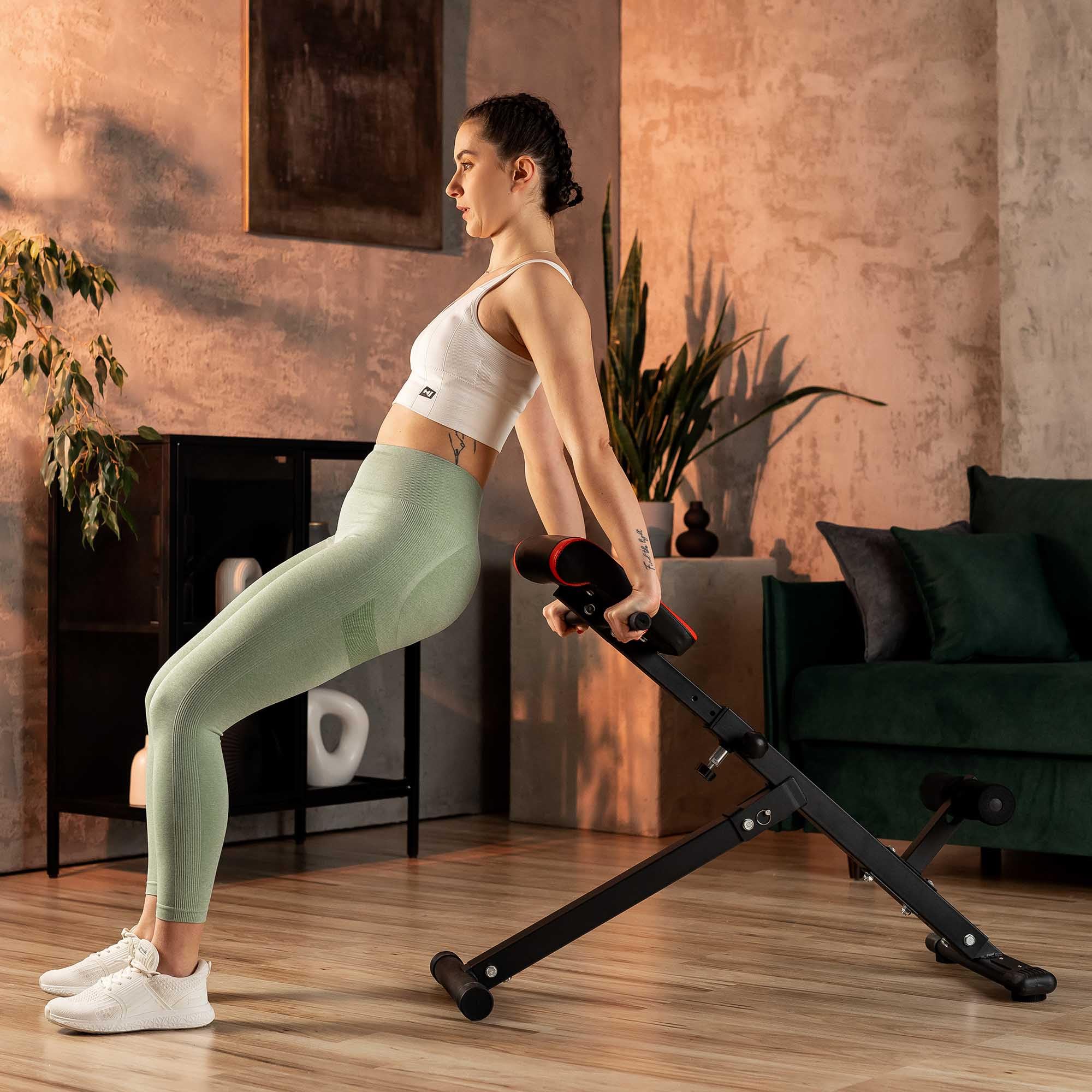 Hop-Sport Hyperextensions Bauch- & Rückentrainer, Klappbarer Bauchmuskeltrainer für Zuhause, Verstellbare Fitnessgeräte für Effektives Krafttraining, 120 kg Max. Belastbarkeit
