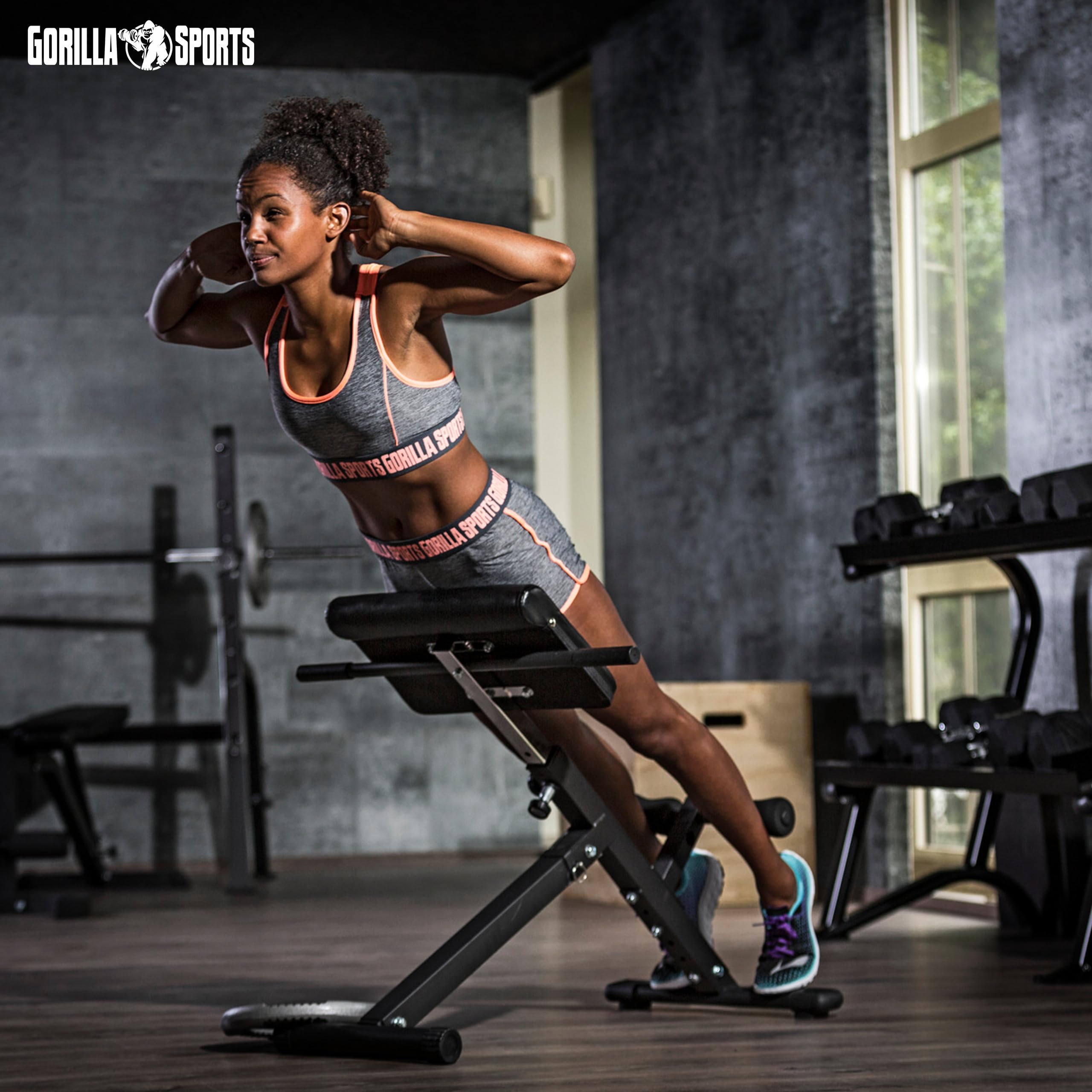 GORILLA SPORTS® Hyperextension Rückentrainer - 5-fach Verstellbar, Klappbar, mit Beinfixierung, bis 120 kg, Schwarz/Weiß - Rückenstrecker, Bauchtrainer, Römischer Stuhl, Fitness, Training, Home Gym