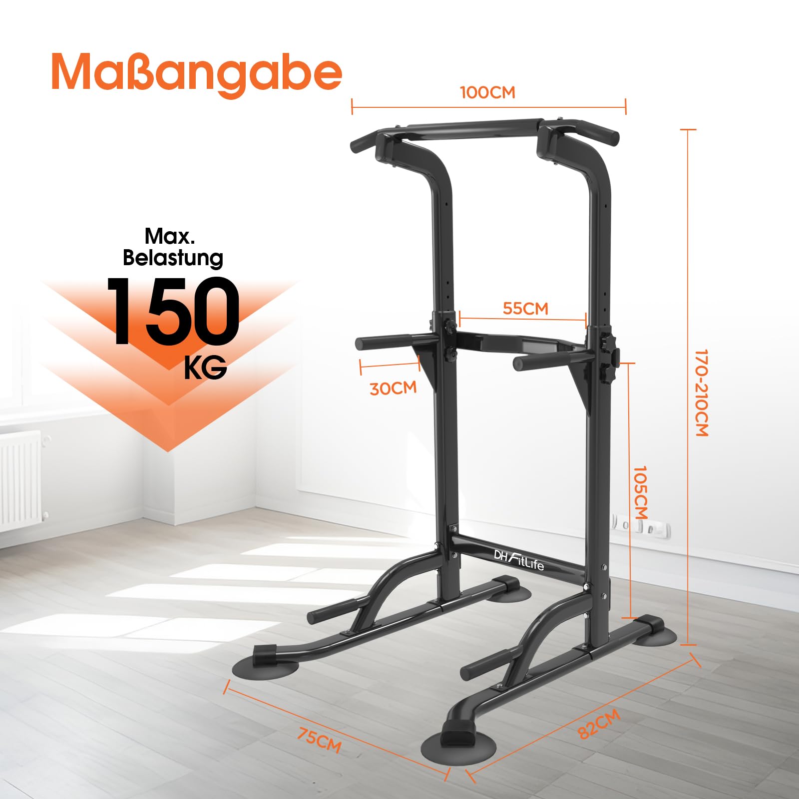 DH FitLife Power Tower Dip Station | Klimmzugstange Freistehend | Dip Barren Rückentrainer | Kraftstation Kraftturm | Fitness Station | Power Rack for Home Gym | Krafttraining für Zuhause