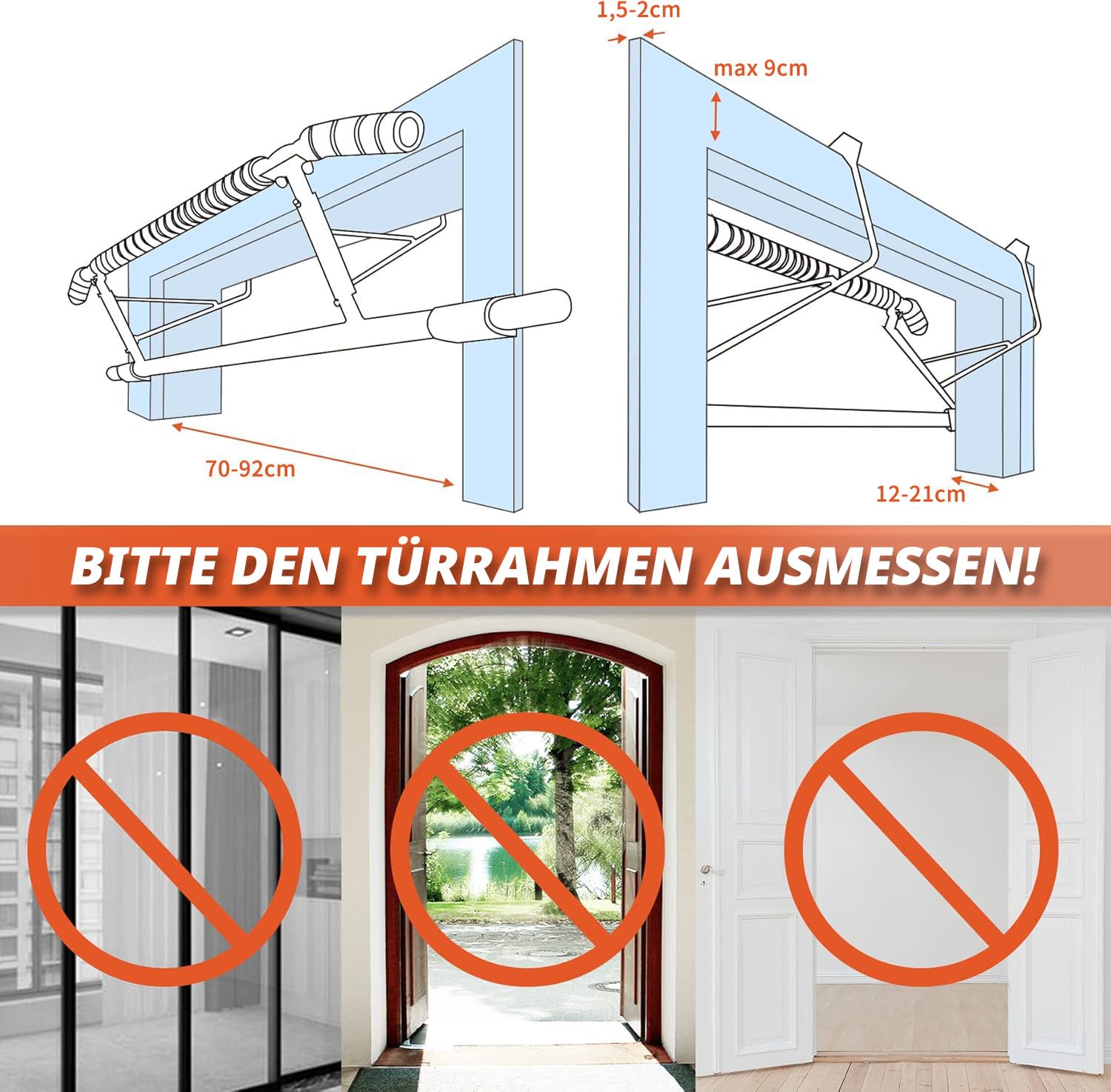 DH FitLife Klimmzugstange Türrahmen ohne Schrauben | Pull up bar Doorway | Türreck zum Krafttraining | Rückentrainer zum Einhängen | inkl. Schlingentrainer | Für Tür 70-92cm